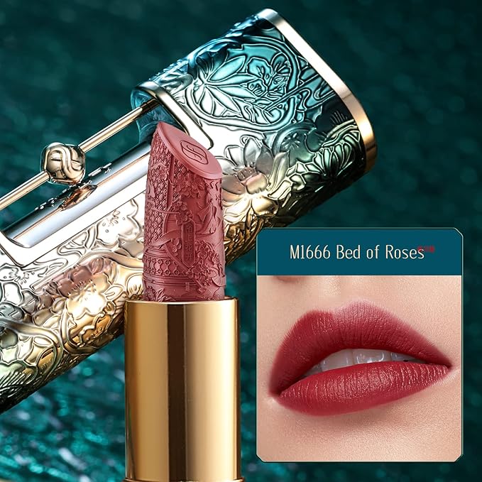FLORASIS Blooming Rouge Love Lock Lipstick Long-Lasting Sculpting Lipstick Misty Matte Finish Lightweight Nourishing for Everyday Use (M1666 Bed of Roses)