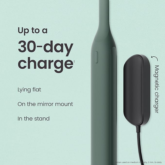 Quip Ultra Next Generation Smart Sonic Toothbrush - Timed Electric Toothbrush for Adults - Replaceable Brush Head Soft Bristles Silicone Handle 30-Day Battery Life Travel Case - Moss Green