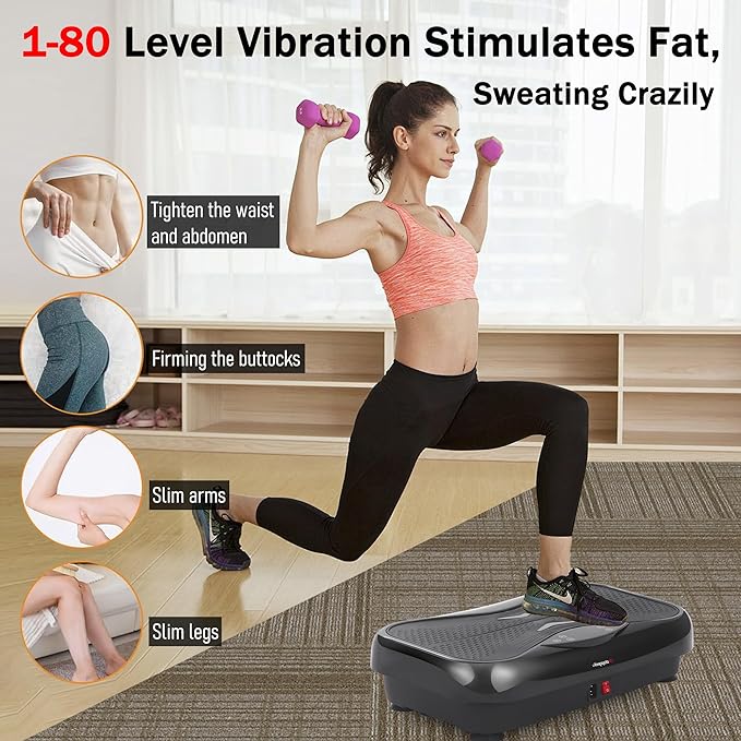 Whole Body Vibration Plate Exercise Machine ? Power Vibrating Plate for Lymphatic Drainage Weight Loss Shake Plate Exercise Platform with Touch Screen &amp Resistance Bands Equipment for Women Men