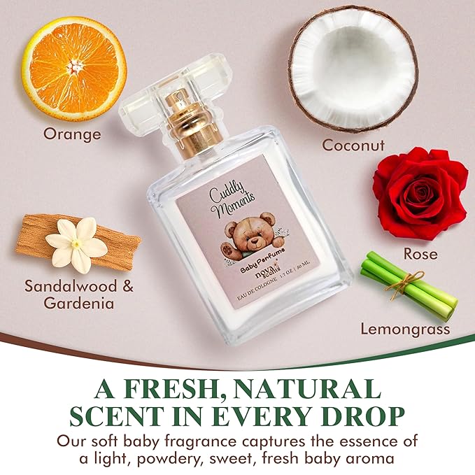 Nova Scents| Baby Cologne| Baby Perfume| Alcohol Free Hypoallergenic Paraben Free| Floral Fresh Powdery| Gentle Scent for Babies &amp Toddlers| 1.7oz 50 ml- Cuddly Moments