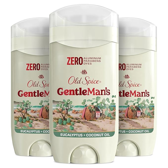 Old Spice GentleMan's Aluminum Free Dry Feel Deodorant for Men 24/7 Lasting Freshness Gentle on Skin with Skin Conditioners Eucalyptus + Coconut Oil Scent 3.0 oz (Pack of 3)