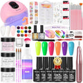 Major Dijit Acrylic Nail Kit with Drill and UV LED Lamp - Starter Set with White Pink Clear Acrylic Powder 6 Macaron Gel Polishes Nail Decorations and Manicure Tools