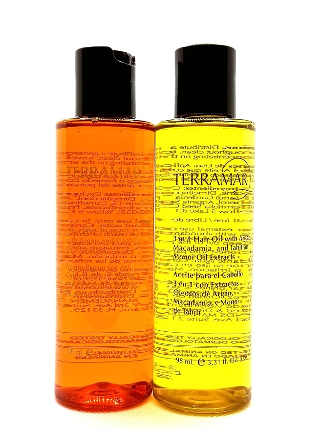 Generic Terramar Hair Oil Pack 3in1 with Argan Macadamia &amp Monoi Extracts Color Protection with Argan &amp Camelina Oils 3.31 fl oz YELLOW