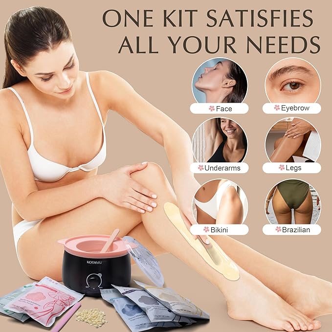 KOTAMU Waxing Kit-Professional Wax Warmer for Women&amp Men Hair RemovalBlack Waxing Machine With Silicone Pot Sensitive Skin Friendly Body Wax Kit Ideal for Face Bikin Brazilian Leg Home Salon