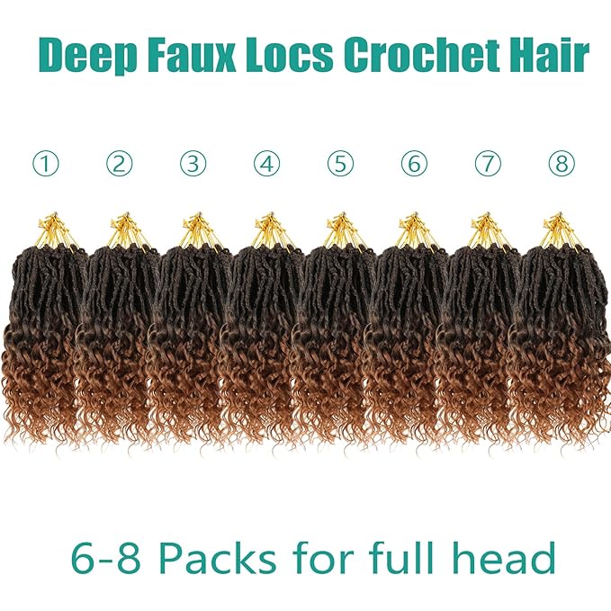 Deep Faux Locs Crochet Hair 10 Inch 8 Packs Goddess Locs Faux Locs Soft Locs Crochet Braids with Curly Ends Pre Looped Deep Wavy Crochet Hair for Black Women (T30)