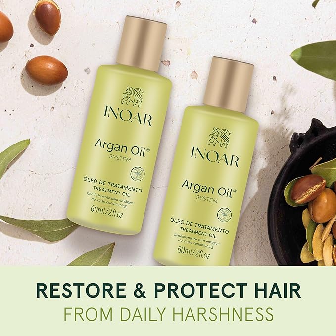 Inoar Argan Oil Hydrating Treatment Oil with Smoothing &amp Thermal Protection for Hair Vegan &amp Cruelty-Free 2 Fl Oz