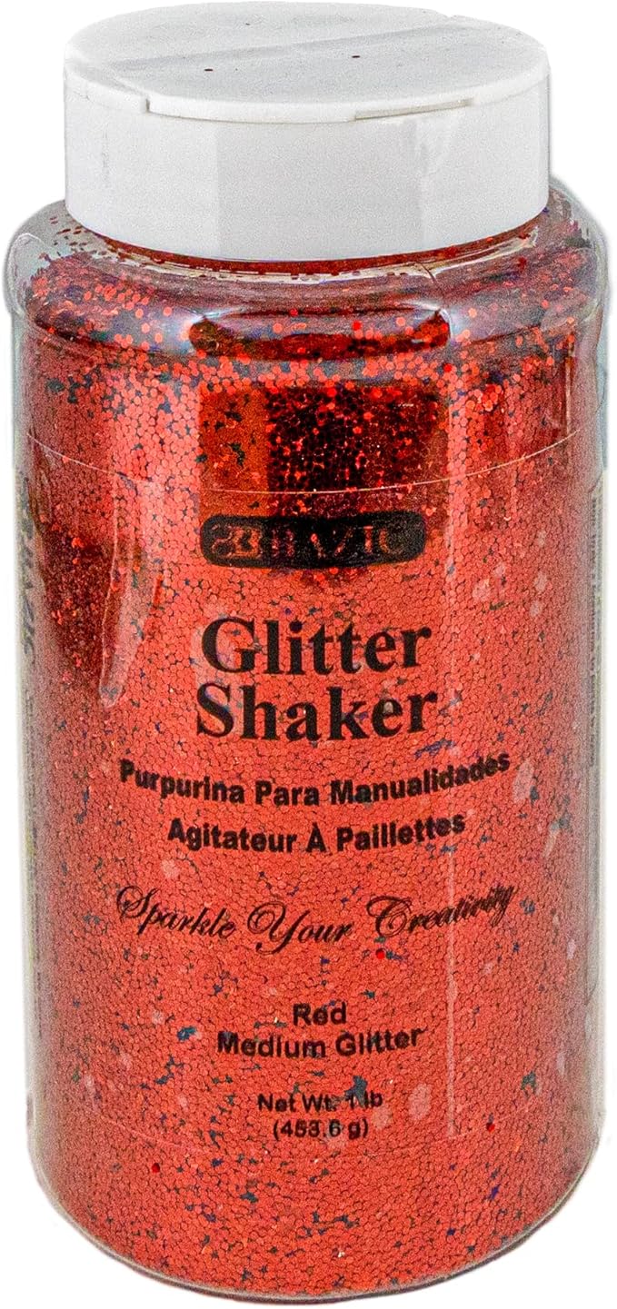 BAZIC Products Glitter Shaker 1 LB Red Color Sparkling Powder in Large Jar for Slime Paints Crafts Nail Art Polish Skin Halloween Party 12-Pack