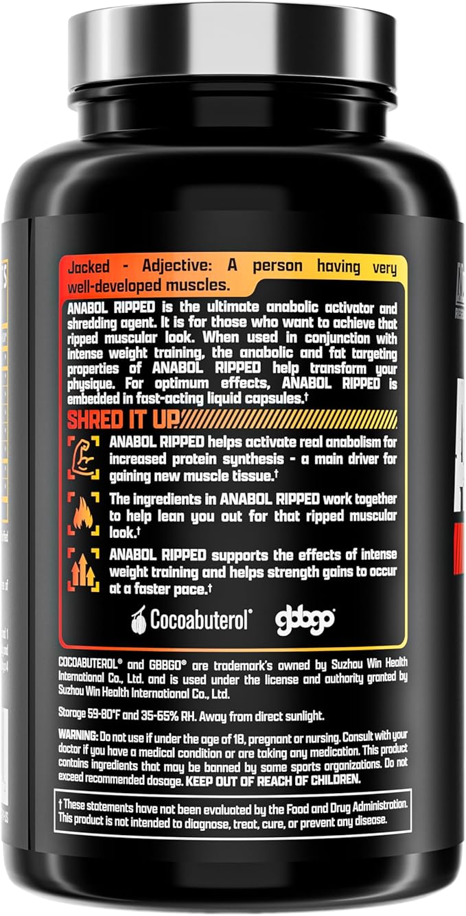 Nutrex Research Anabol Ripped Anabolic Muscle Builder for Men 2-in-1 Muscle Builder and Shredding Supplement (60 Count)