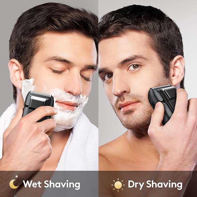 Brightup Foil Shaver Mens Electric Razor Shavers for Men with Trimmer Cordless USB-C Rechargeable Waterproof Double Floating Blades for Close Shaving Face 2 Speed LED Display&ampTravel Pouch Gr