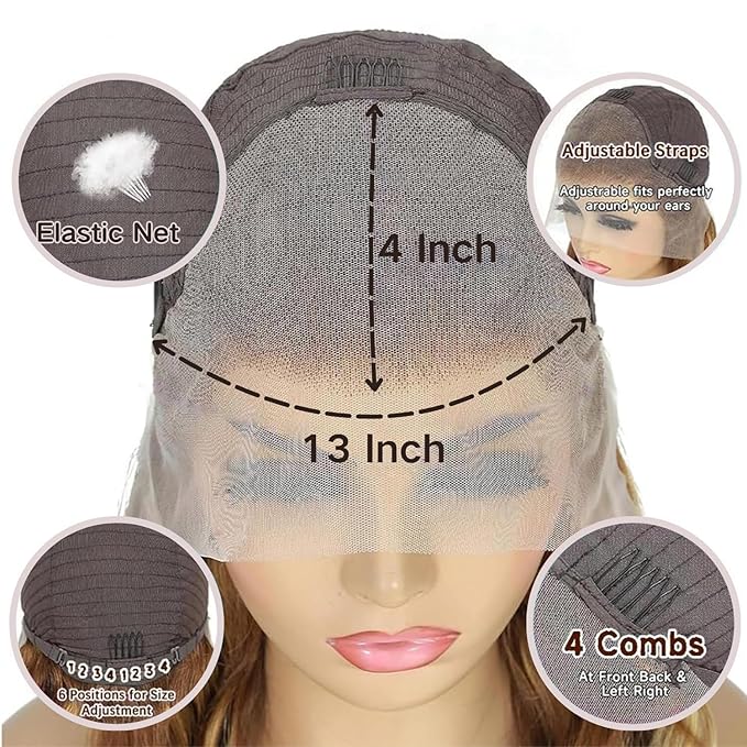 4/27 Deep Wave Human Hair Wig Highlight Ombre Color 13x4 HD Transparent Lace Front Wig 200 Density Pre-Plucked Hairline with Baby Hair Glueless for Women 32 Inch
