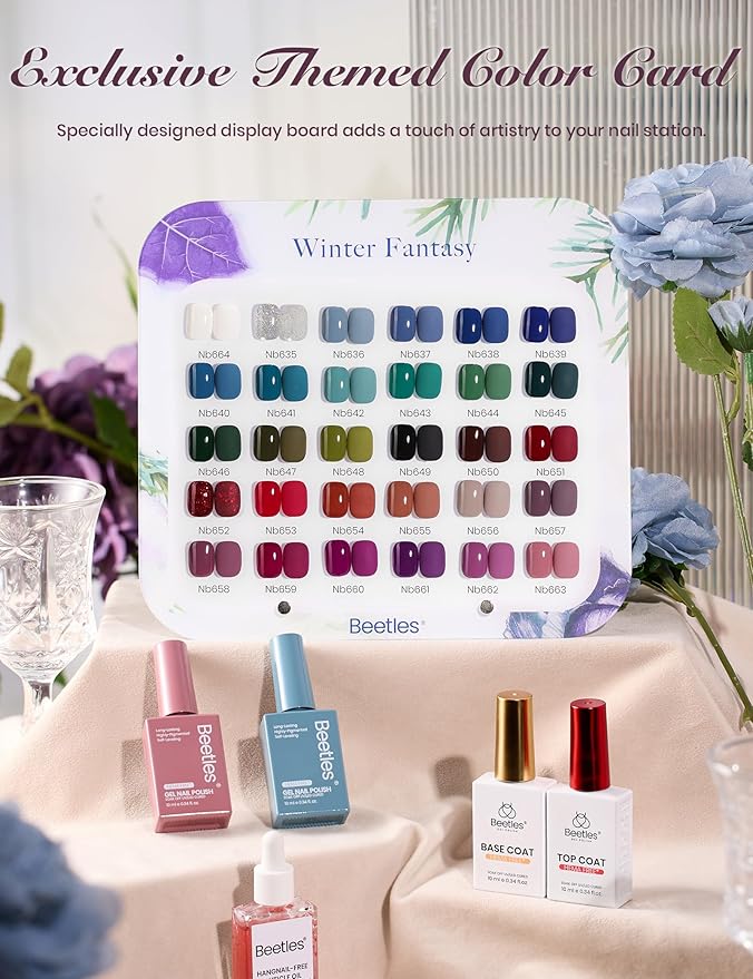 Beetles Winter Gel Polish Set - Winter Fantasy Collection 35PCS HEMA-Free 10ml Soak Off UV LED Gel Nail Kit Berry Red Caramel Colors with Base Top Coat &amp Cuticle Oil Christmas Gift