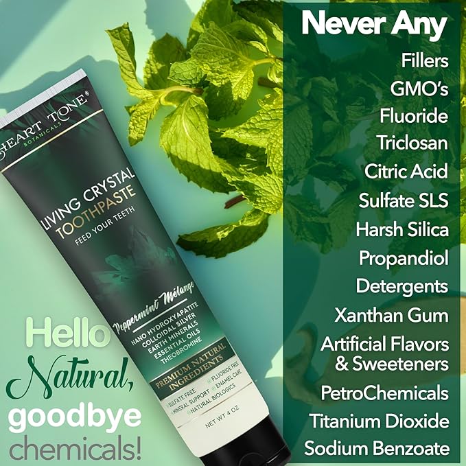 Living Crystal Toothpaste | Fluoride Free | Natural &amp Remineralizing Hydroxyapatite Toothpaste | Sensitive Teeth | Theobromine Strengthens Enamel | Minty Fresh