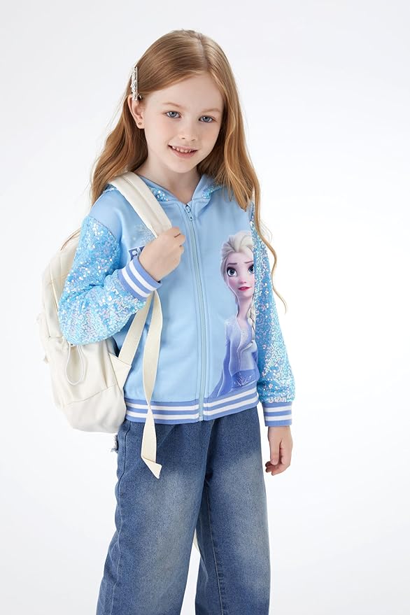 Disney Frozen Elsa Stitch Minnie Mouse Toddler Girl Jacket Sequin Zipper Hoodie Sweatshirt Coat Birthday Clothes 3-13 Years