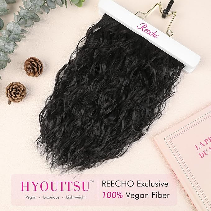 REECHO Clip in Hair Extensions - 12 Short Curly Wavy Hairpieces Invisible Lace Weft Natural Soft Black Brown