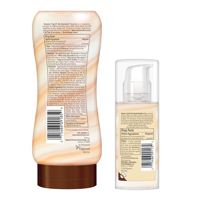 Hawaiian Tropic Silk Hydration Weightless Sunscreen Pack - SPF 30 Broad Spectrum Sunscreen Lotion (6oz) &amp Face Lotion (1.7oz)