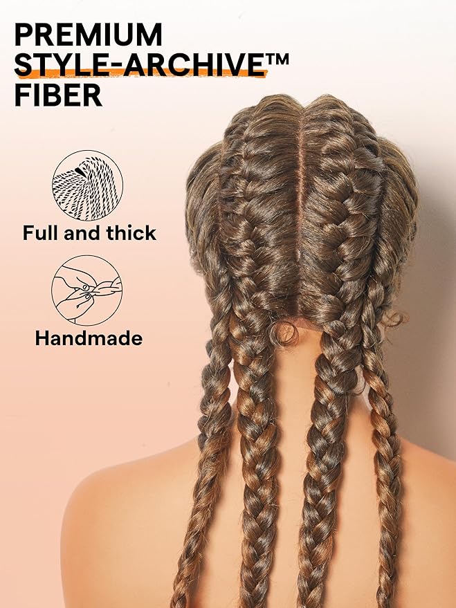 GORGIUS Brown Highlight Box Braid Wigs Pre Plucked Pre Braided Synthetic Lace Front Wig Handmade 4 Twisted Cornrow Braiding Wig For Women