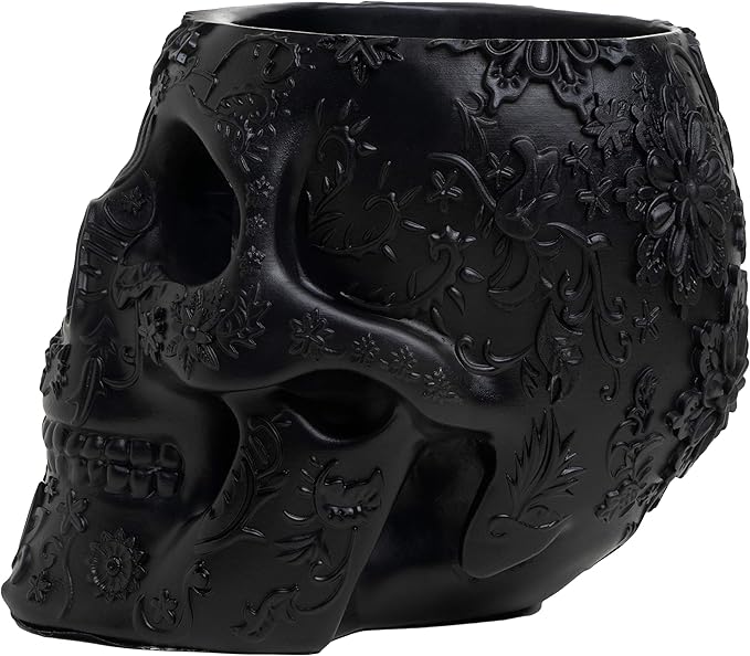 Skull Makeup Brush Holder Pen Holder Vanity Desk Office Organizer Stationary Decor Planter  Candy Bowl  Goth Decorations  Extra Large Skulls Gothic Skull &amp Bones Organizer Bathroom (Blac