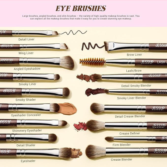 Jessup Makeup Brushes Set Professional 25pcs Premium Synthetic Make up Brushes for Foundation Eyeshadow Blending Concealer Blush Contour Bronzer Eyeliner Eyebrow Shimmer Brown T511