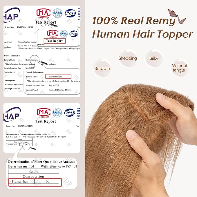 Rich Choices Real Human Hair Toppers for Women 3D Cover Clip in Bangs 100% Remy Human Clip in Silk Base Hair Topper with Bang for Thinning 150% Density 14 Inch #6 Light Brown
