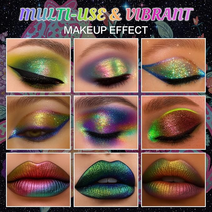 UCANBE Chameleon Multichrome Eyeshadow Palette 10 Colors Shifting Chromatic Sparkling Metallic Eye Shadow Multi-Use Blendable Holographic Glitter Shimmer Eye Makeup Palllet (Lunar Mirage)