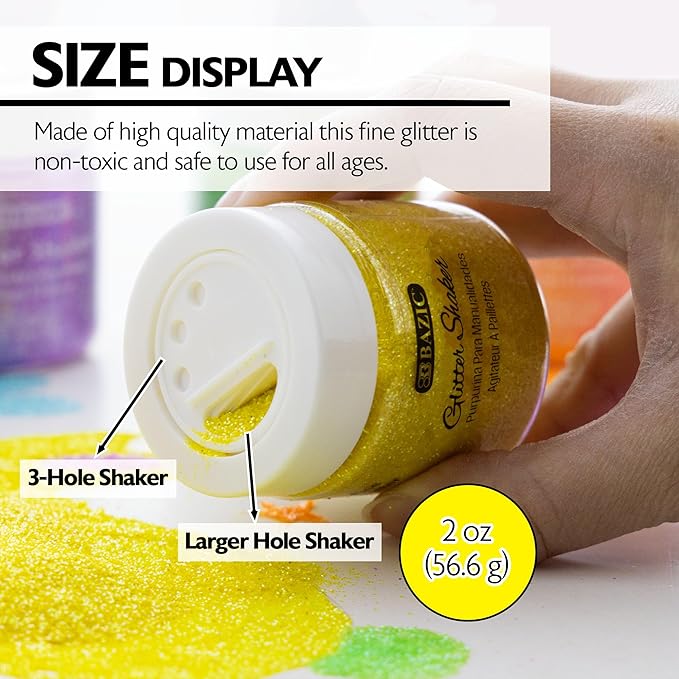BAZIC Products Glitter Shaker Neon Metallic Color Sparkling Powder in Jar for Slime Paints Crafts Nail Art Polish Skin Halloween Party (56.6g/Pack) 144-Packs