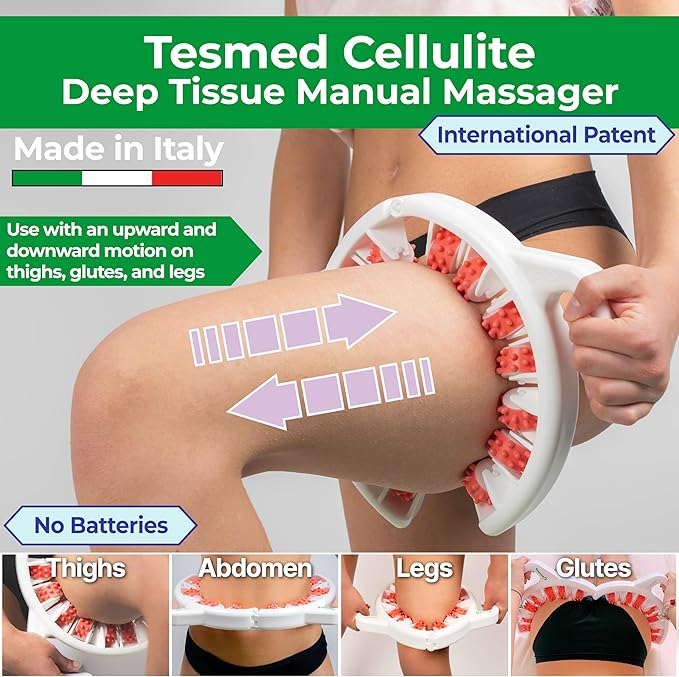 TESMED Cellulite Manual Massager : Made in Italy Patented with Converging &amp Diverging Roller Technology. Anti Cellulite Roller for Thighs and Buttock