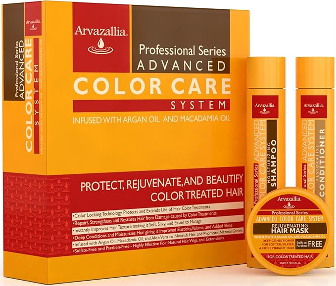 Advanced Color Care Sulfate Free Shampoo and Conditioner Set for Color Treated Hair with Argan Oil and Macadamia Oil By Arvazallia - Shampoo Conditioner and Deep Conditioner Hair Mask