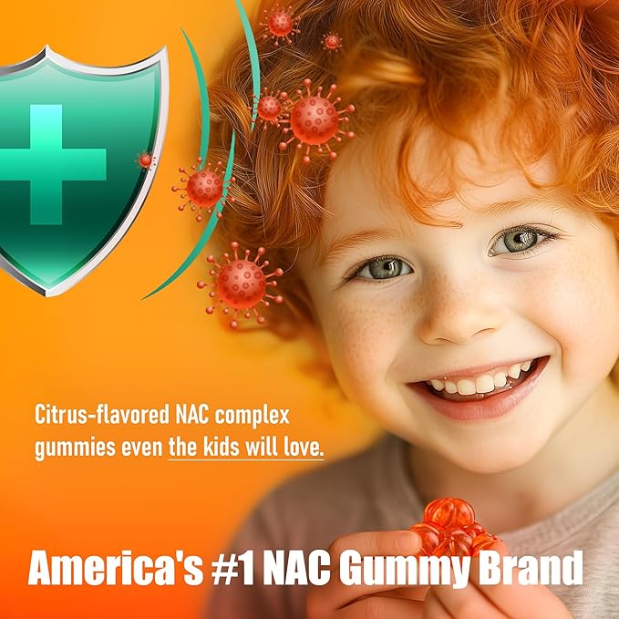 Sugar-Free NAC Gummies (Immune Support Complex) N-Acetyl Cysteine Vitamin C &amp Zinc - Supports Respiratory Health Liver Detox &amp Cleanse Kidney Function NAC Supplement for Kids and Adults -
