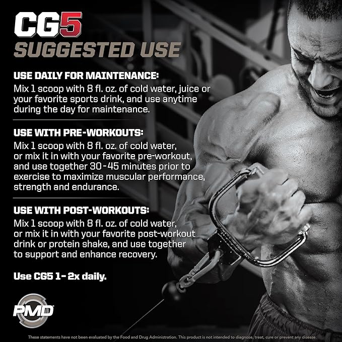 PMD Sports CG5 - Premium Creatine and L Glutamine Powder - Maximum Strength Power Recovery Build Lean Muscle Increase Performance - Pre-Workout and Post Workout - Cherry Vanilla Slush (30 Servings)