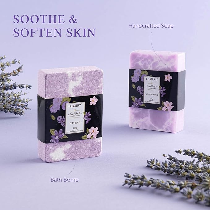 Womens Christmas Gifts ? Holiday Gift Baskets for Women Spa Gifts for Women Who Have Everything ? Bath and Body Gifts for Mom Her Lavender &amp Lilac Bath Set Soap Bath Bomb Jojoba Oil Lip Balm