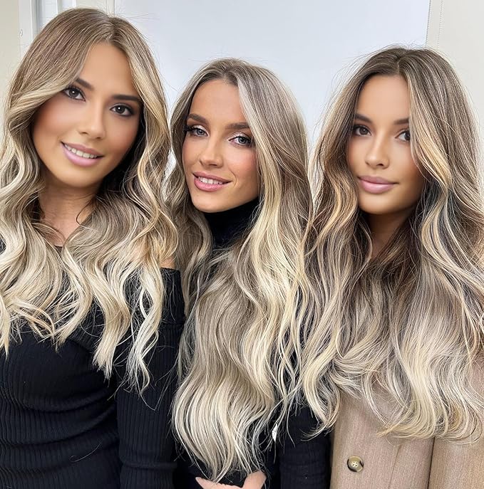 FAVE Ash Blonde Wig Middle Part Lace Blonde Wigs Natural Wavy Dirty Blonde Wigs Soft Long Wigs for White Women(26 Inches)