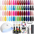 MEFA 56 Pcs Gel Nail Polish Kit with U V Light 32 Colors Hot Pink Colorful Gel Nail Kit Glitter nail Polish Set Nail Art Decorations Manicure Tools DIY Gifts