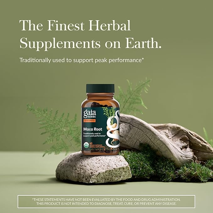 Gaia Herbs Maca Root - Caffeine-Free Natural Energy Supplement - Supports and Maintains Healthy Energy and Stamina - Made with Organic Maca Root (Lepidium meyenii) - 60 Vegan Capsules (30-Day Supply)