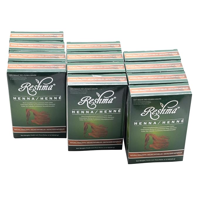 Reshma Beauty 30 Minute Henna Hair Color Infused with Organic Henna Lawsonia Inermis 100% Gray Coverage for Soft Shiny Hair Plant-Based Hair Dye?25.44 oz Pack of 12 (Highlights)