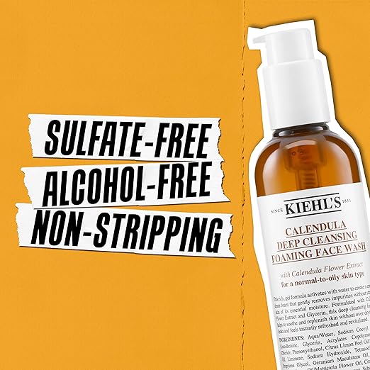 Kiehl's Calendula Deep Cleansing Face Wash Balances Skin While Gently Removing Impurities Soothing and Refreshing Boosts Moisture Barrier for Soft-Feeling Skin Paraben and Sulfate Free