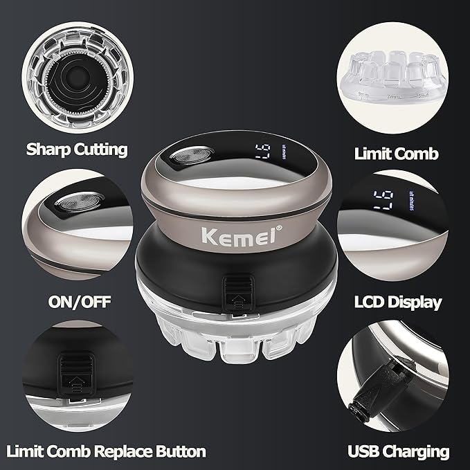 KEMEI Professional Hair Clippers for Men Automatic Circular Hair Trimmer Cordless Self-Haircut Kit with LED Display KM-887 Silvery