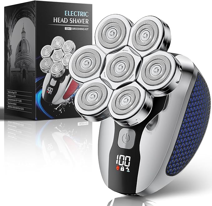 Head Shavers for Bald Men Professional 5-in-1 Electric Head Shaver Grooming Kit 7D Floating Wet &amp Dry Electric Razor for Bald Heads with LED Smart Display &amp Type-C Charging for Hair/Face/Bea