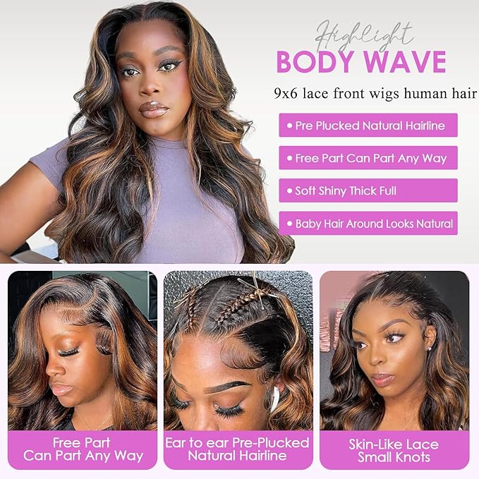 30 Inch Ombre Lace Front Wig Human Hair Pre Plucked 1B/30 Highlight Lace Front Wig 9X6 Body Wave Colored Lace Front Wigs Human Hair Honey Balayage human hair wig