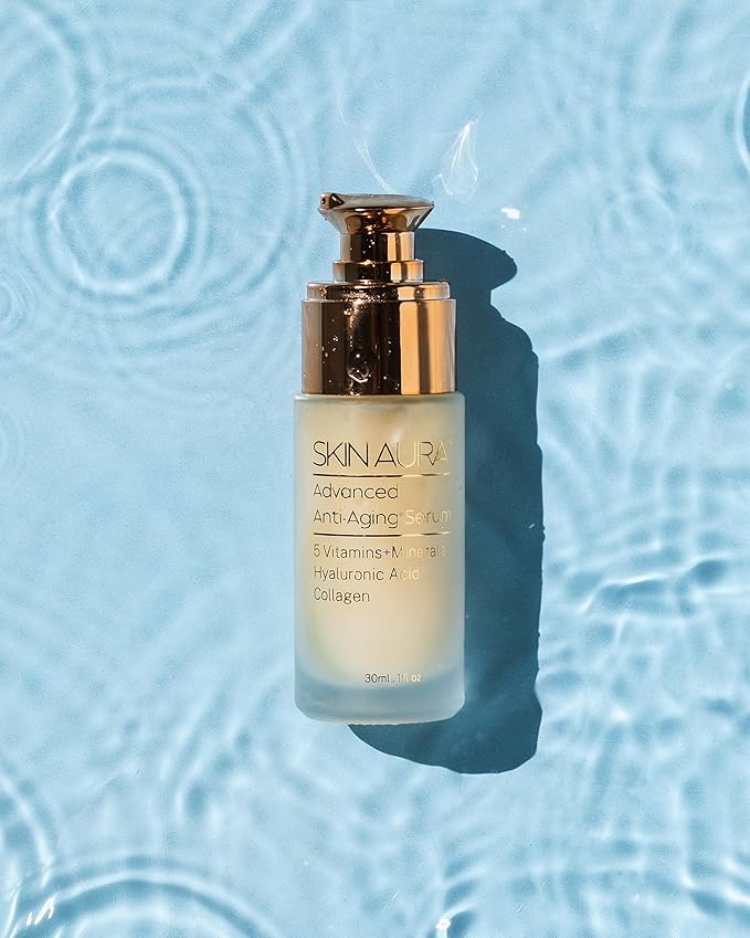 SKIN AURA??Advanced Anti-Aging Serum | All-In-One Sensitive Formula for Wrinkles Fine Lines &amp Age Spots | Plant Derivative with Hyaluronic Acid Collagen Peptides 5 Vitamins + Minerals - 30ml (1