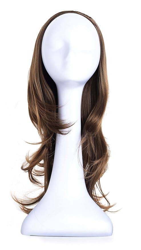 Onedor 22 Semi Curly Hair Women Ladies 3/4 Half Wig Premium Japanese Synthetic fibers Wigs with Secured Mesh Head Cap (10)