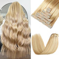 Clip in Hair Extensions Real Human Hair - 24 Inch 7pcs Dirty Blonde to Bleach Blonde Highlight Color - Soft Human Hair Clip in Extensions Straight for Women (24 Inch)