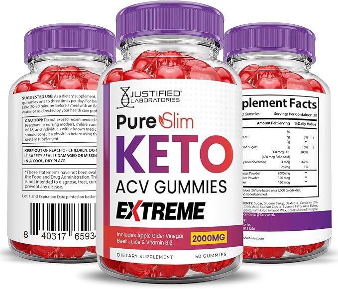(10 Pack) Pure Slim Keto ACV Gummies Extreme 2000MG PureSlim Keto Gummies Advanced Formula Apple Cider Vinegar with Pomegranate Beet Juice Powder B12 Vegan Non GMO 600 Gummys