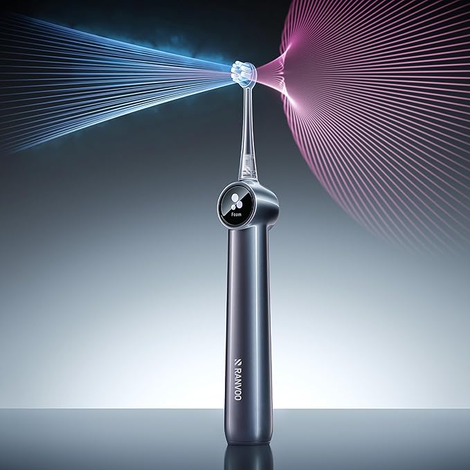 RANVOO AirJet II [Upgraded Jet Clean] Sonic Electric Toothbrush 100% Plaque Removal White for Adult Protect Gum Orthodontic Teeth Clean Rechargeable Gift with 3 Pro Brush Heads Graphite Gray