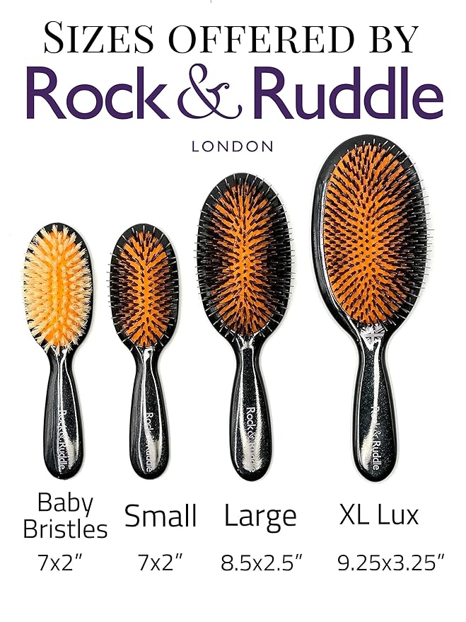 Rock &amp Ruddle Natural Mixed Boar Bristle Hair Brush for Women and Kids (Large 8.3) - Perfect for Wet or Dry Hair Detangling Smoothing Blowdrying - Designed &amp Made in UK - Tickled Pink Design
