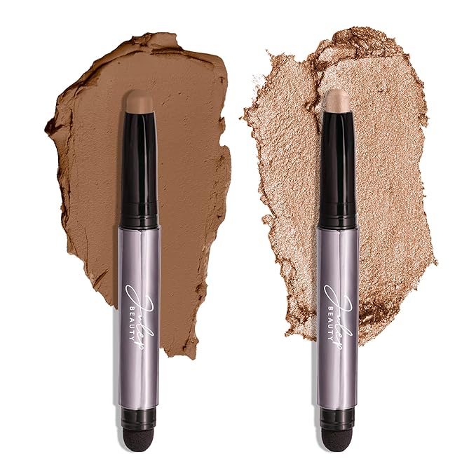 Julep Eyeshadow 101 Cr?me-to-Powder Waterproof Eyeshadow Stick Duo ? Long-Lasting Crease-Proof Easy Apply with Built-in Smudger - Sand Shimmer and Smoky Tawny Matte