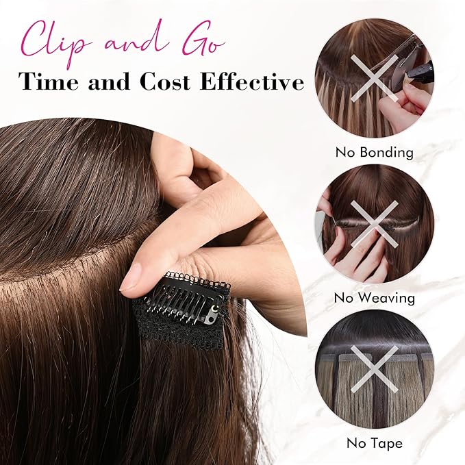 REECHO Clip in Hair Extensions 4PCS Hair Extensions 24 Thick Long Beach Waves hair extensions HE003 Invisible Lace Weft Natural Soft Hairpieces for Women (Ginger Brown)