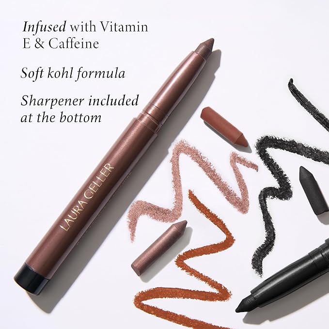 LAURA GELLER NEW YORK Kajal Longwear Kohl Eyeliner Pencil - Rose Gold Kohl - Caffeine and Vitamin E - Smooth &amp Blendable Liner - Built-In Sharpener