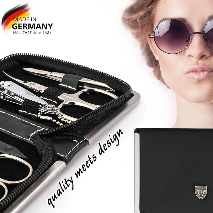 3 Swords Germany - brand quality 6 piece manicure pedicure kit set for professional finger &amp toe nail care with synthetic leather case - Made in Germany - black