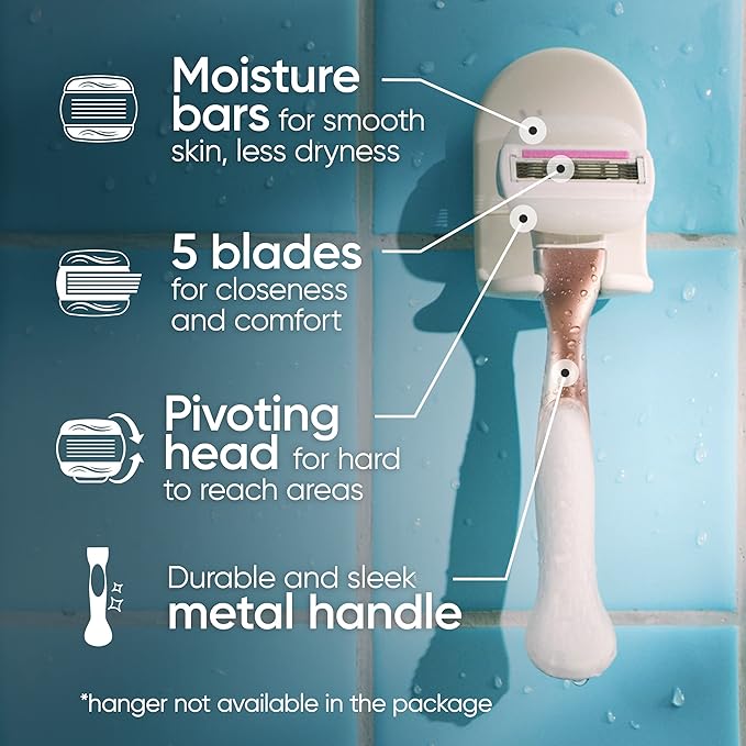 Gillette Venus Comfortglide plus Olay Sugarberry Women's Razor with Rose Gold Metal Handle + 4 Blade Refills Holiday Gifts for Women