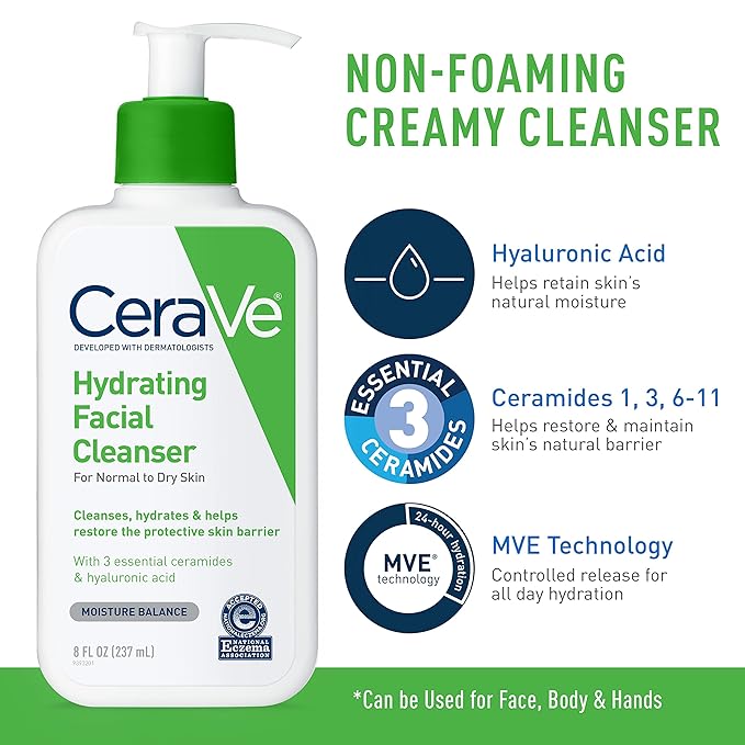 CeraVe Hydrating Skin Care Set 8oz Moisturizing Cream &amp 8oz Hydrating Facial Cleanser Ceramides + Hyaluronic Acid Moisturizer and Face Wash Accepted by National Eczema Association